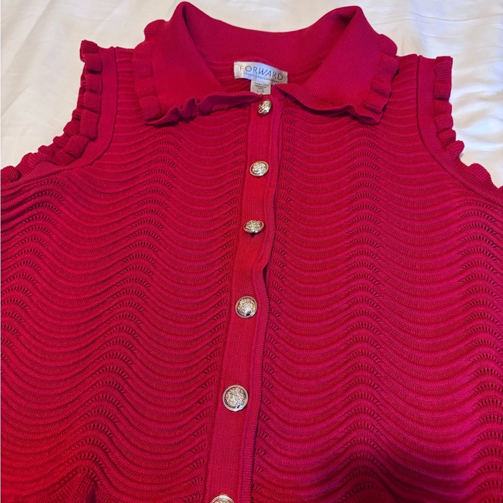 Red Button-Up Knit Top - Picture 4 of 4